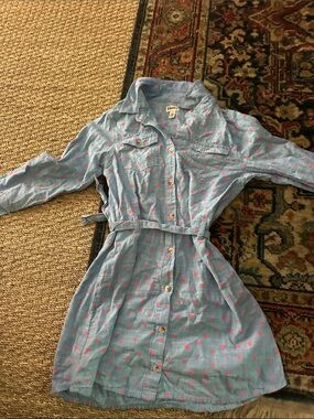 Hatley Blue Shirtdress with Pink Heart Print